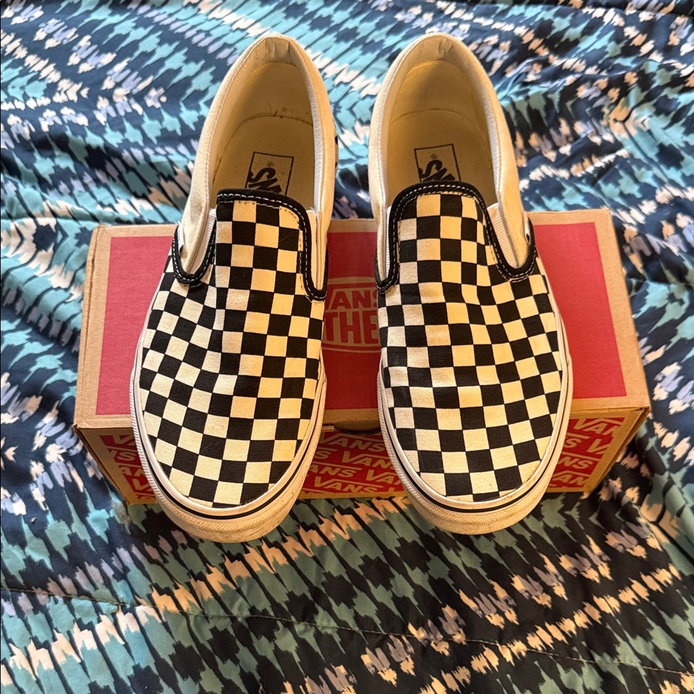 Vans Black and White Checkered Slip-On Sneakers